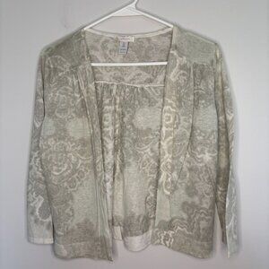 CHICO'S Cardigan Women's 0 XS Ivory Linen Blend Lightweight Open Long Sleeve